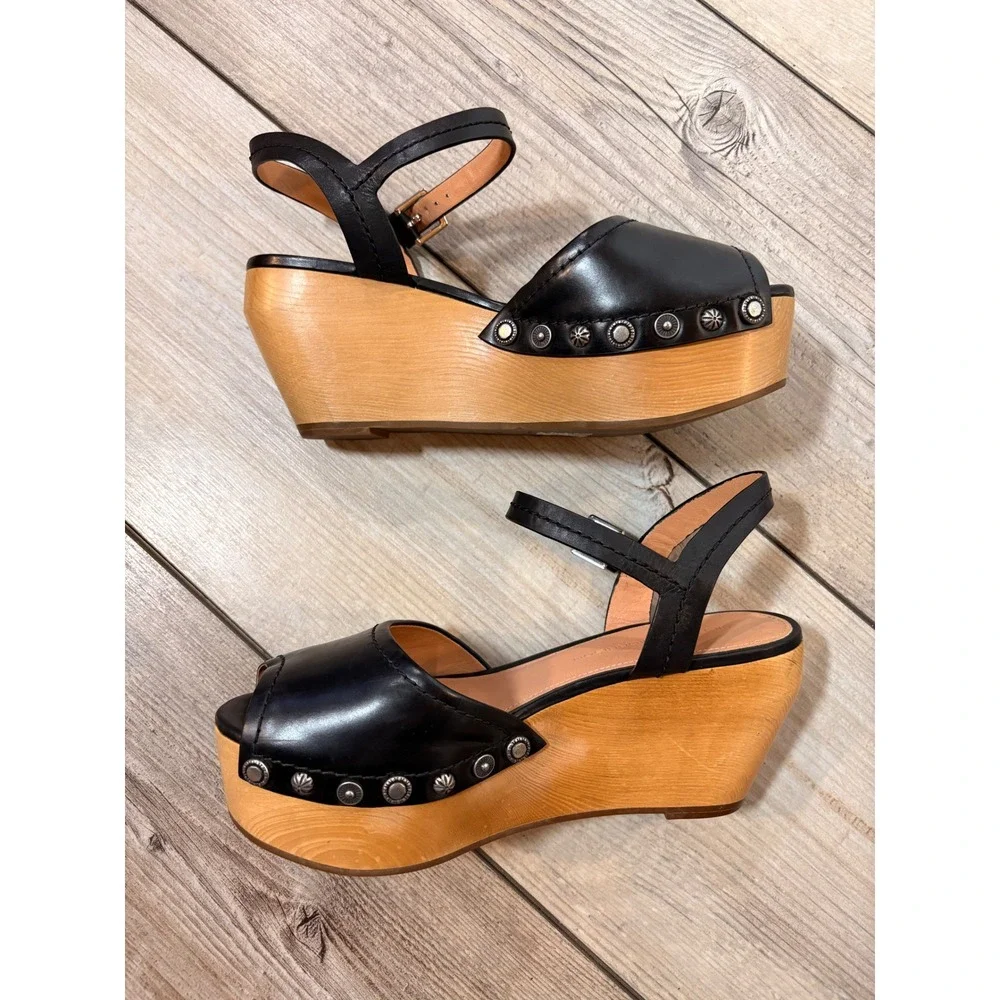 Sigerson Morrison Black Leather Cailey Platform Sandals Women's 8 Casual Retro